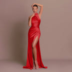 Halterneck Dress Women Sleeveless Maxi Side Slit | Calla