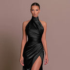 Halterneck Dress Women Sleeveless Maxi Side Slit | Calla