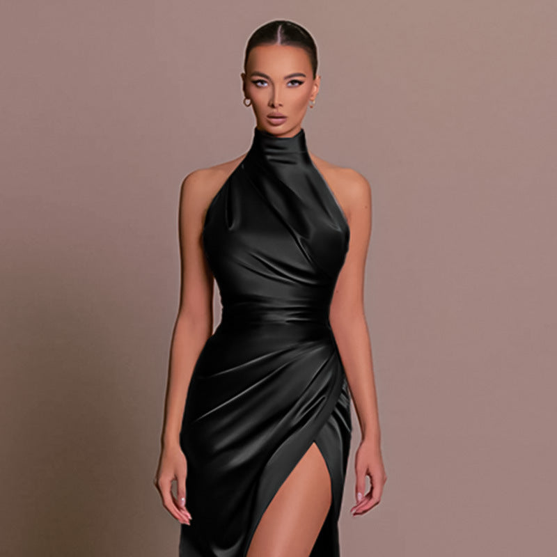 Halterneck Dress Women Sleeveless Maxi Side Slit | Calla