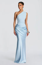 Long Maxi Dress Women One Shoulder Asymmetric Neckline Draped