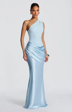 Long Maxi Dress Women One Shoulder Asymmetric Neckline Draped