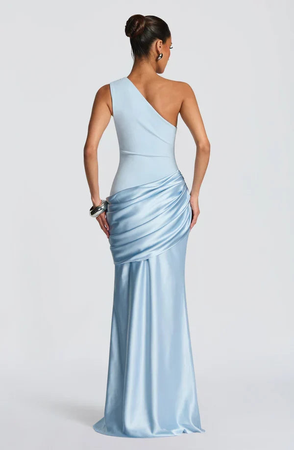 Long Maxi Dress Women One Shoulder Asymmetric Neckline Draped