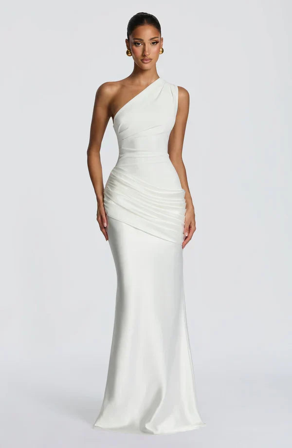 Long Maxi Dress Women One Shoulder Asymmetric Neckline Draped