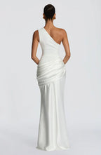 Long Maxi Dress Women One Shoulder Asymmetric Neckline Draped
