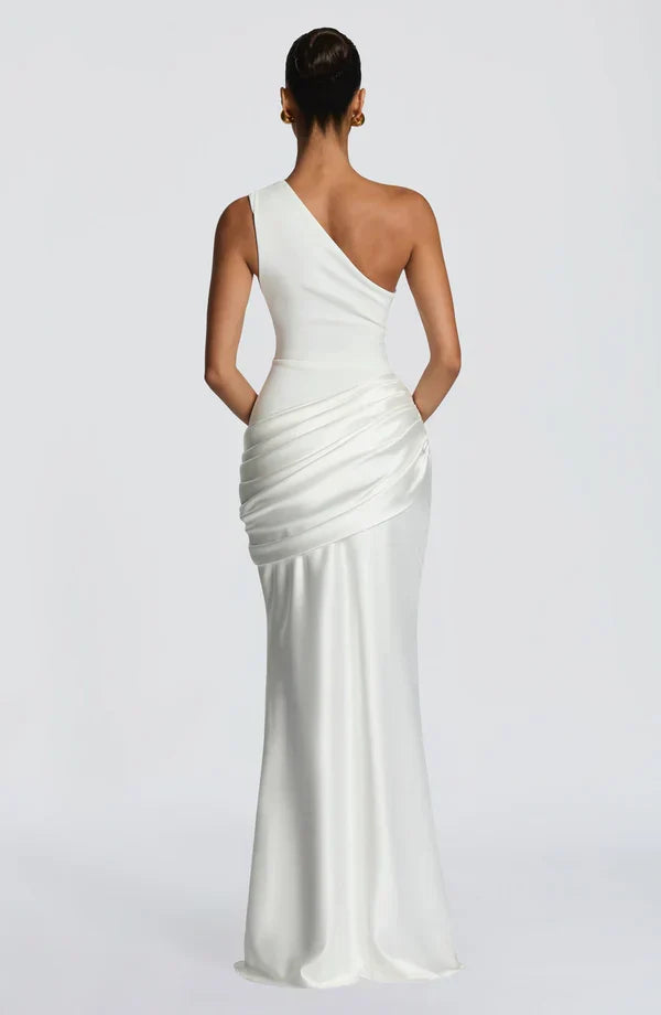 Long Maxi Dress Women One Shoulder Asymmetric Neckline Draped