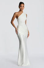 Long Maxi Dress Women One Shoulder Asymmetric Neckline Draped