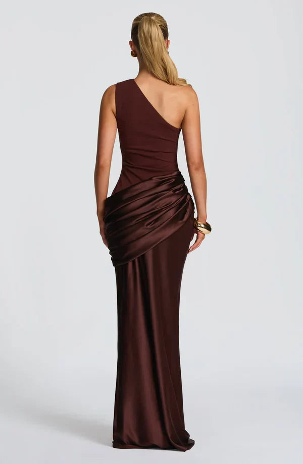 Long Maxi Dress Women One Shoulder Asymmetric Neckline Draped