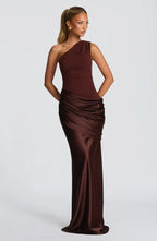 Long Maxi Dress Women One Shoulder Asymmetric Neckline Draped