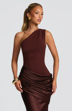 Long Maxi Dress Women One Shoulder Asymmetric Neckline Draped