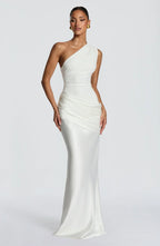 Long Maxi Dress Women One Shoulder Asymmetric Neckline Draped
