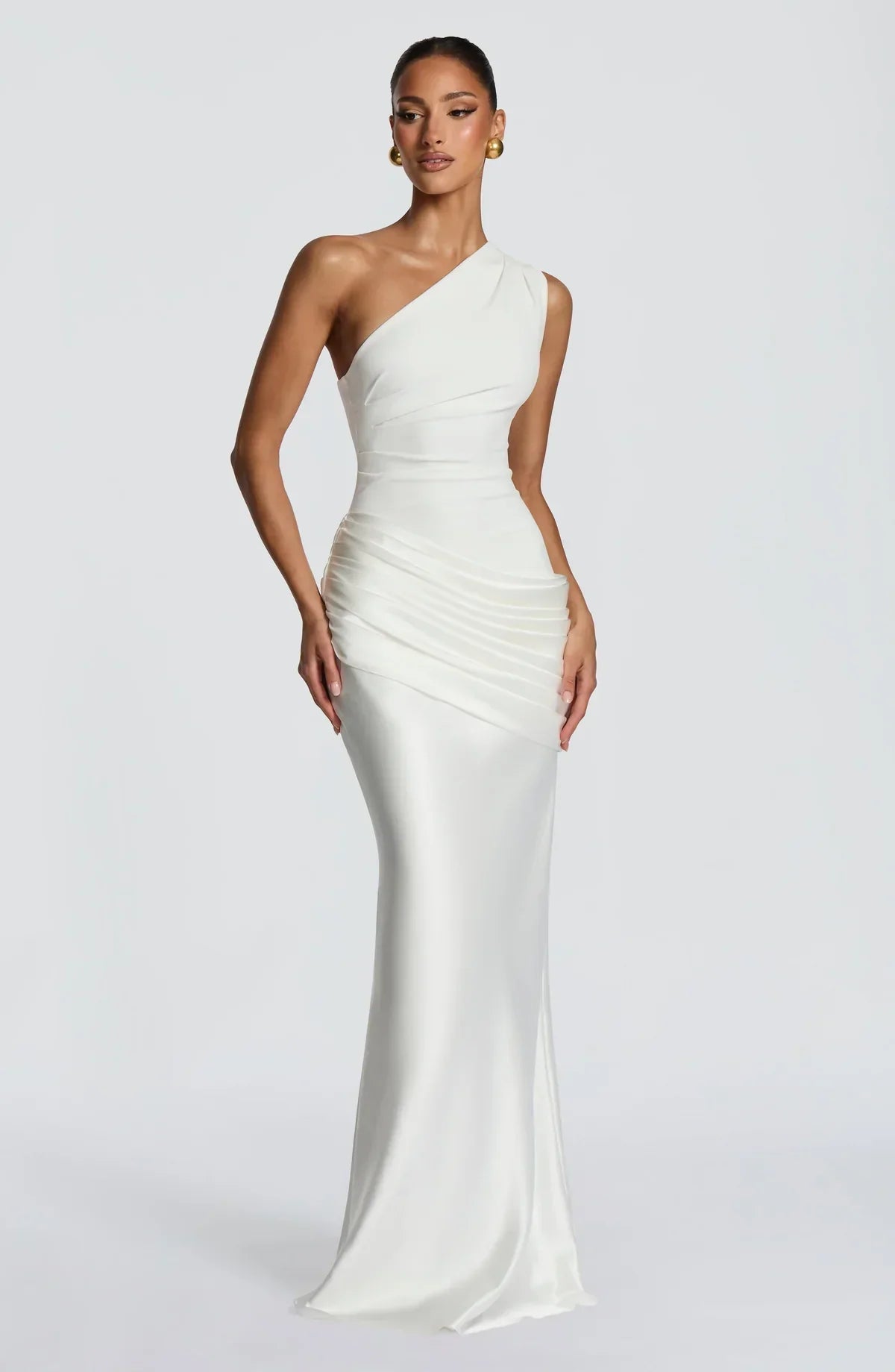 Long Maxi Dress Women One Shoulder Asymmetric Neckline Draped