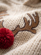 Christmas Sweater Women Knit Hoodie Reindeer Embroidered Loose Fit