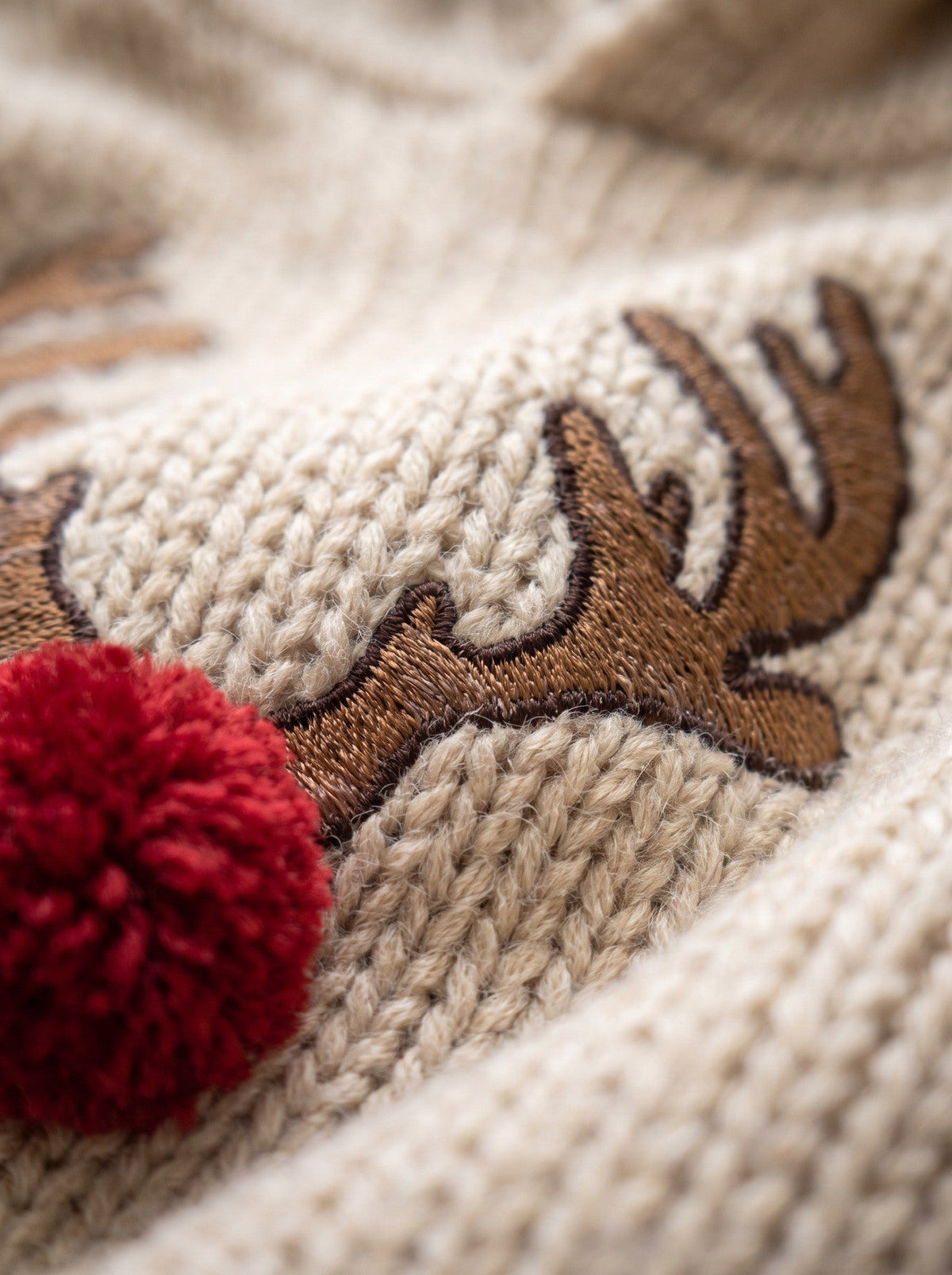 Christmas Sweater Women Knit Hoodie Reindeer Embroidered Loose Fit