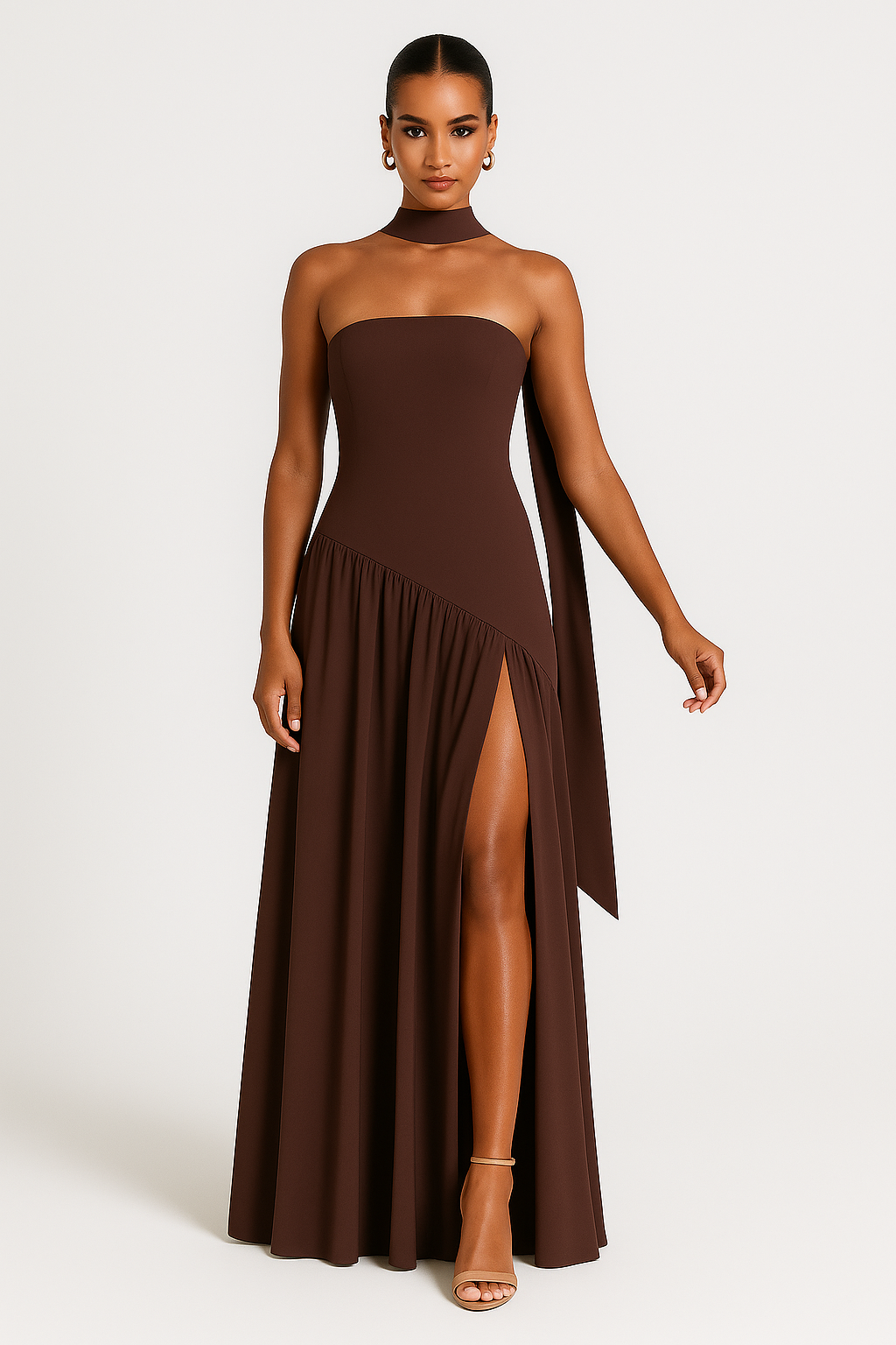 Rhea | Strapless Maxi Dress | High Slit, Asymmetric Waist