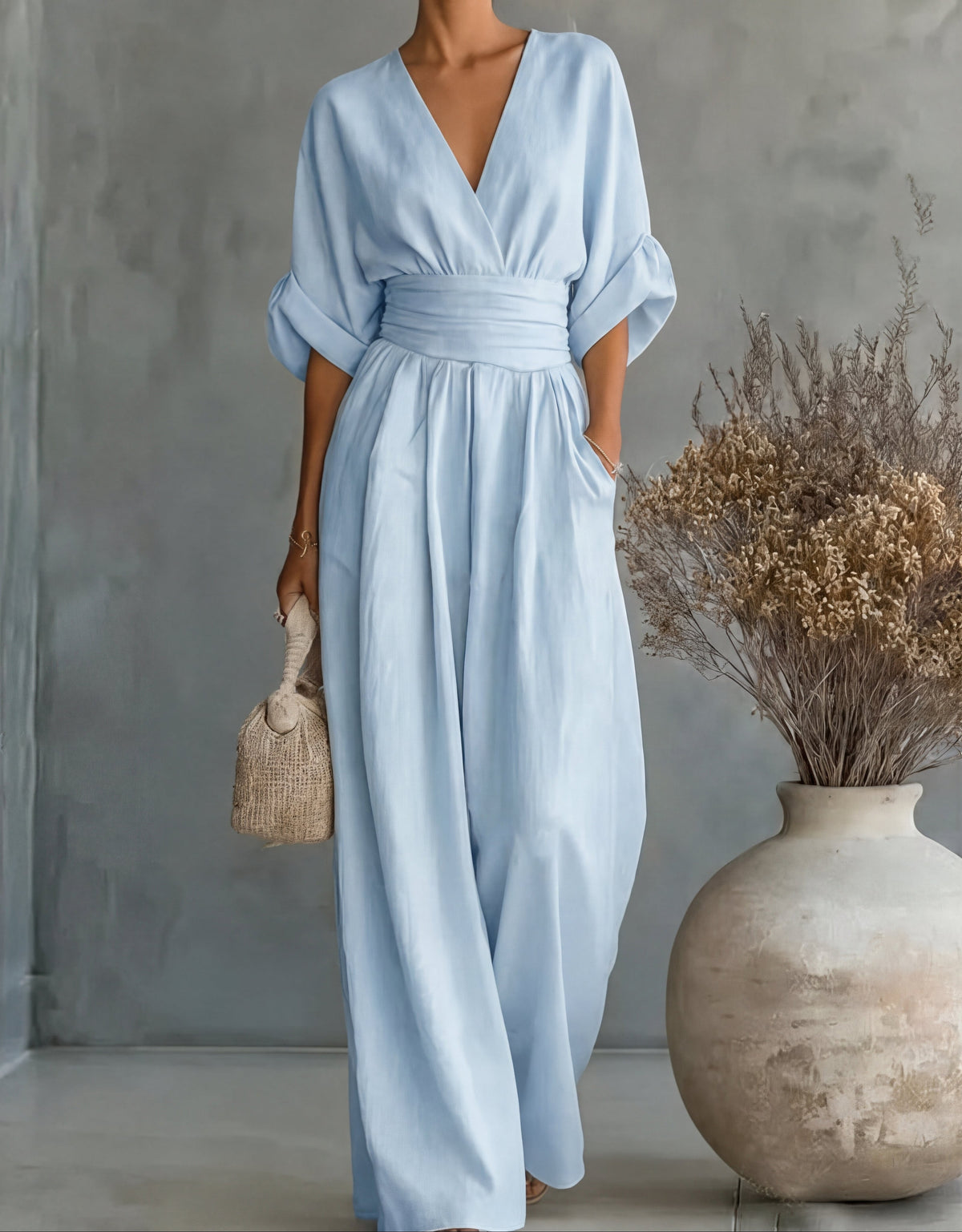 Ondina | Women's Wide-Leg Jumpsuit | V-Neck, Belted Waist | Elegant