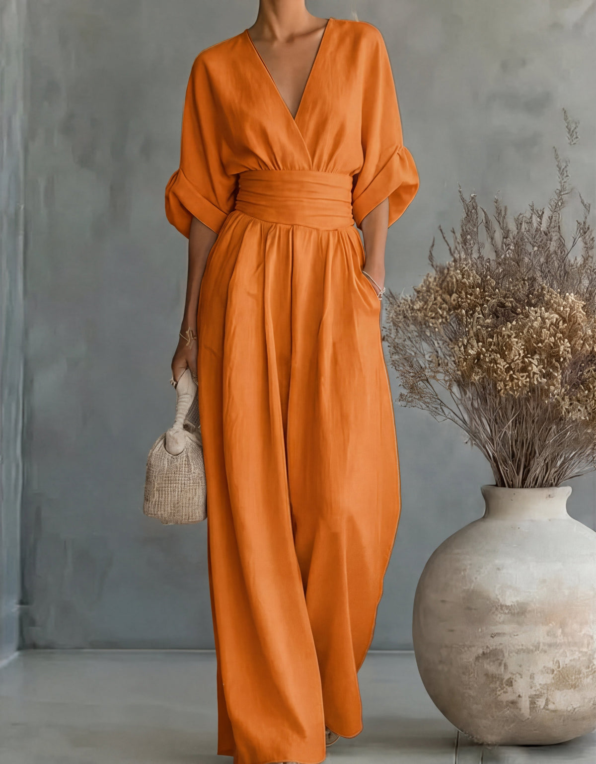 Ondina | Women's Wide-Leg Jumpsuit | V-Neck, Belted Waist | Elegant