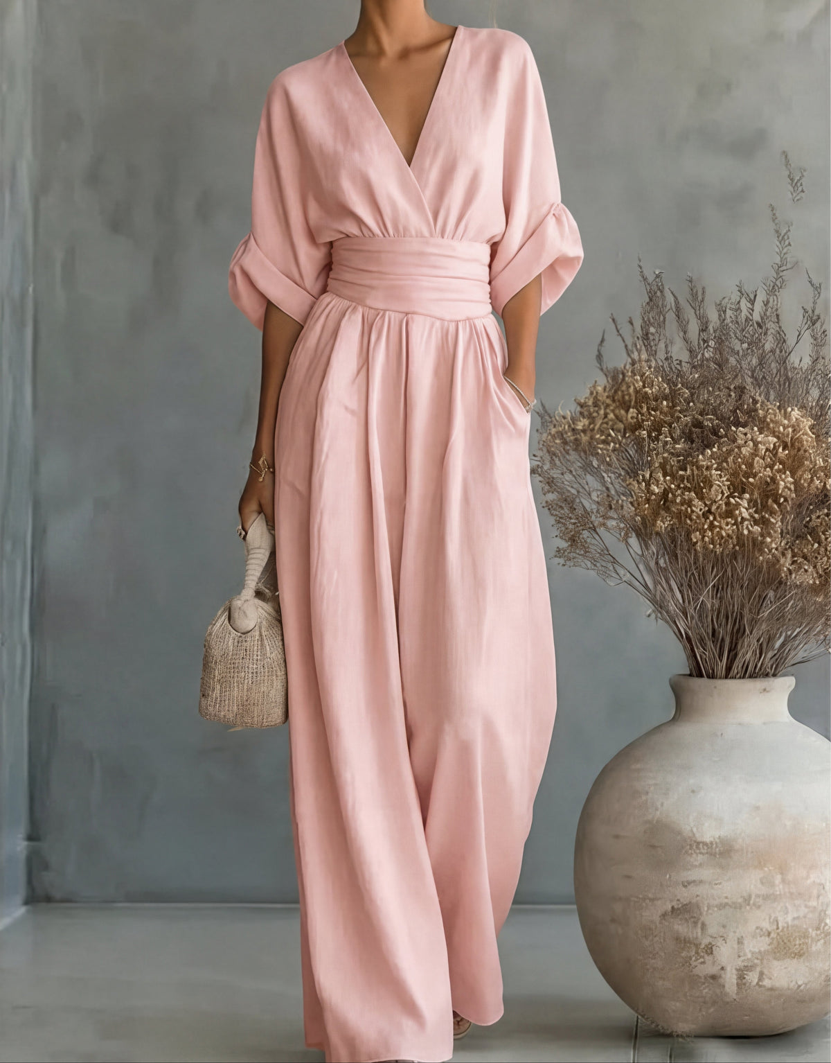 Ondina | Women's Wide-Leg Jumpsuit | V-Neck, Belted Waist | Elegant