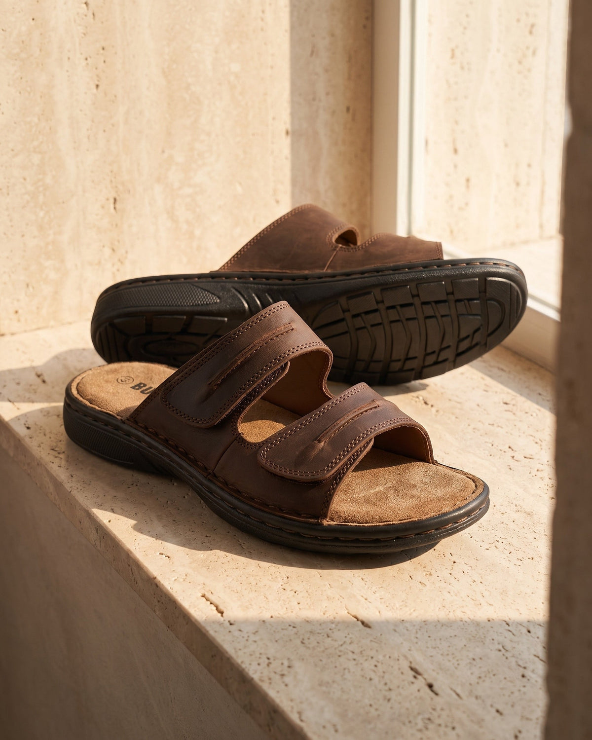 Mens Sandals Genuine Leather Sliders Casual Open Toe Summer Shoes
