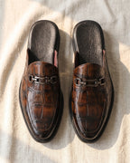 Mens Mules | Faux Leather Closed Toe | Cushioned Footbed | Flat Sole
