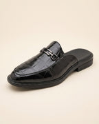 Mens Mules | Faux Leather Closed Toe | Cushioned Footbed | Flat Sole