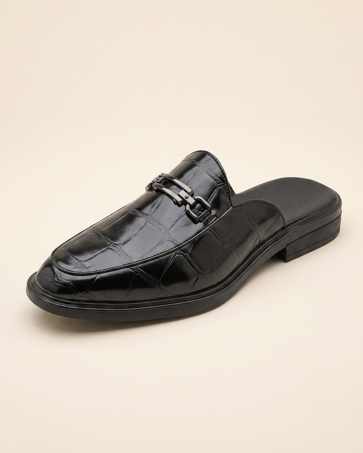 Mens Mules | Faux Leather Closed Toe | Cushioned Footbed | Flat Sole