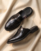 Mens Mules | Faux Leather Closed Toe | Cushioned Footbed | Flat Sole