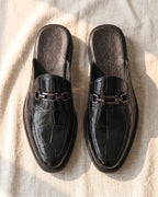 Mens Mules | Faux Leather Closed Toe | Cushioned Footbed | Flat Sole