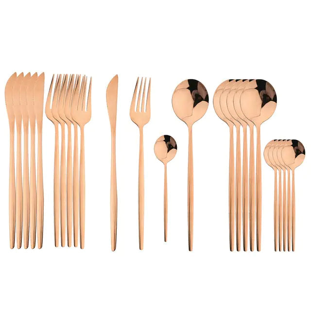 Kira | Cutlery Set 24 Piece | Stainless Steel, Gold Accent | Black, White, Rose