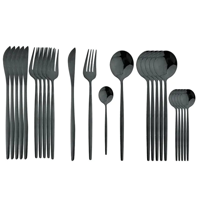 Kira | Cutlery Set 24 Piece | Stainless Steel, Gold Accent | Black, White, Rose