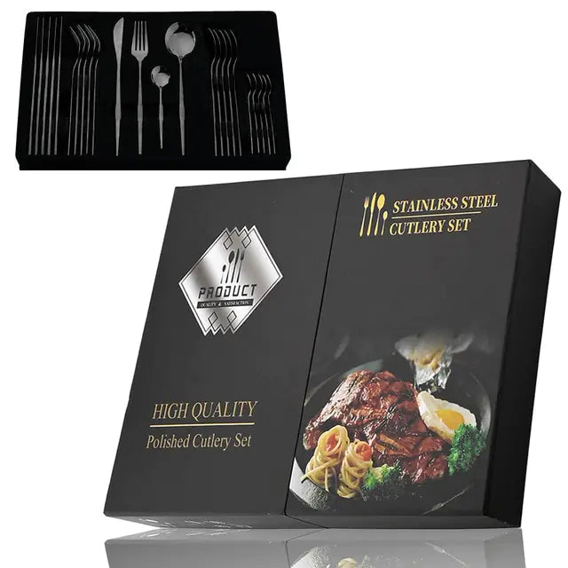 Kira | Cutlery Set 24 Piece | Stainless Steel, Gold Accent | Black, White, Rose