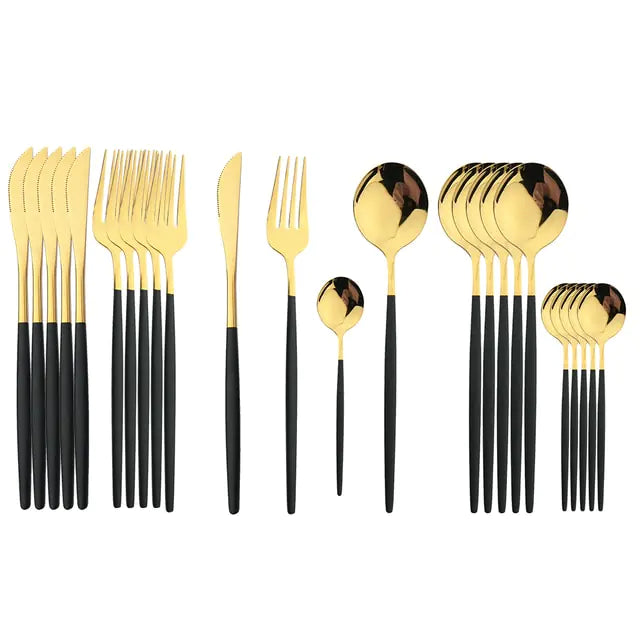 Kira | Cutlery Set 24 Piece | Stainless Steel, Gold Accent | Black, White, Rose