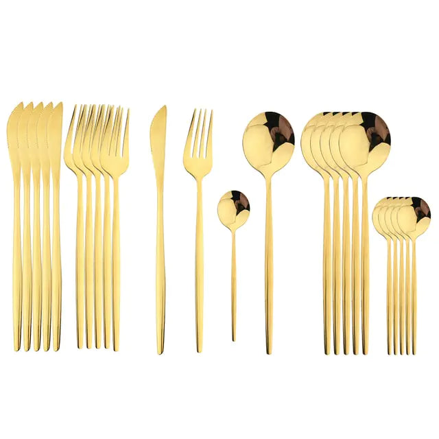 Kira | Cutlery Set 24 Piece | Stainless Steel, Gold Accent | Black, White, Rose