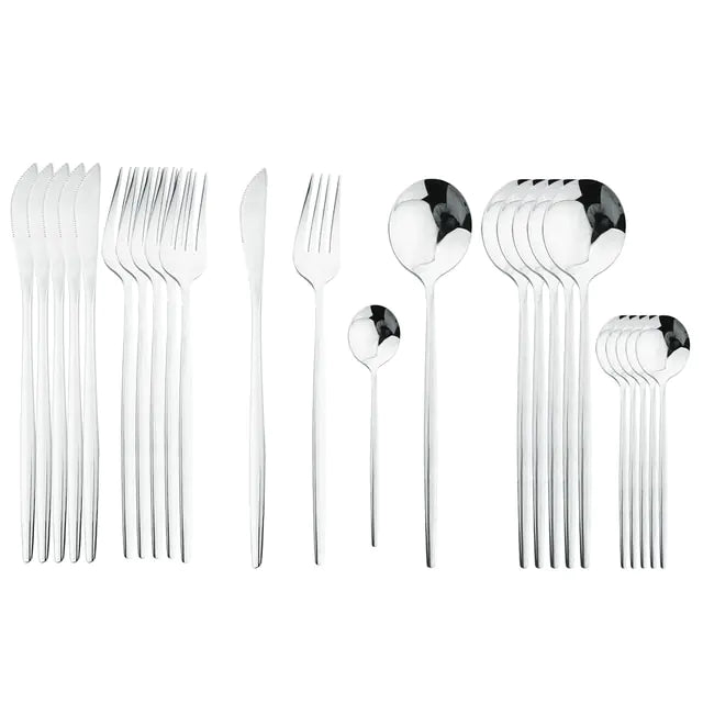 Kira | Cutlery Set 24 Piece | Stainless Steel, Gold Accent | Black, White, Rose