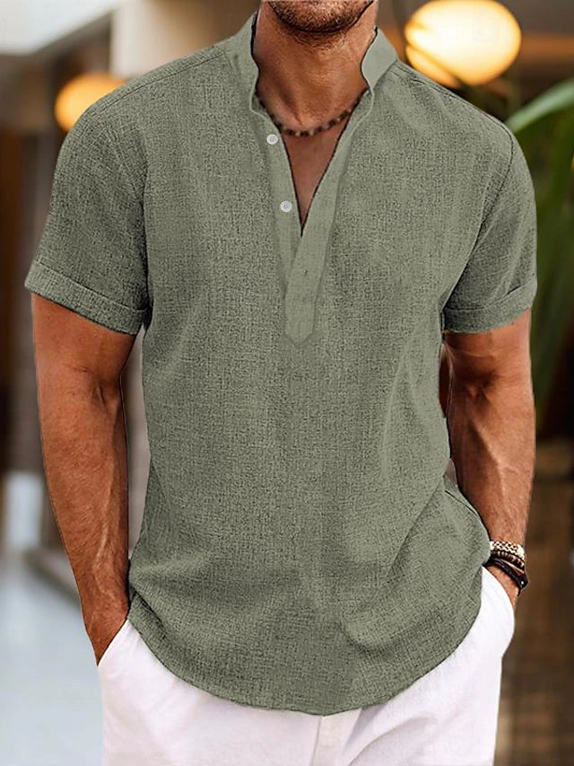 Wenna | Men's Linen Shirt | Henley Collar, Short Sleeve, Breathable