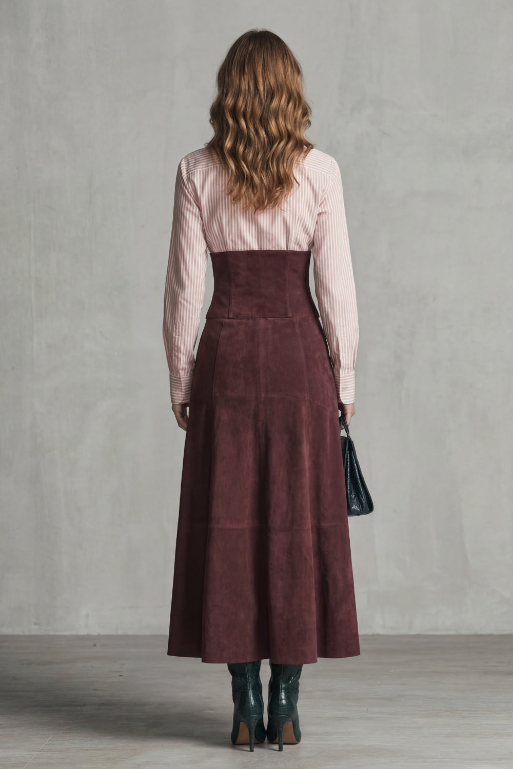 Maxi Skirt Women Deep Red A Line Corset Waist Button Front