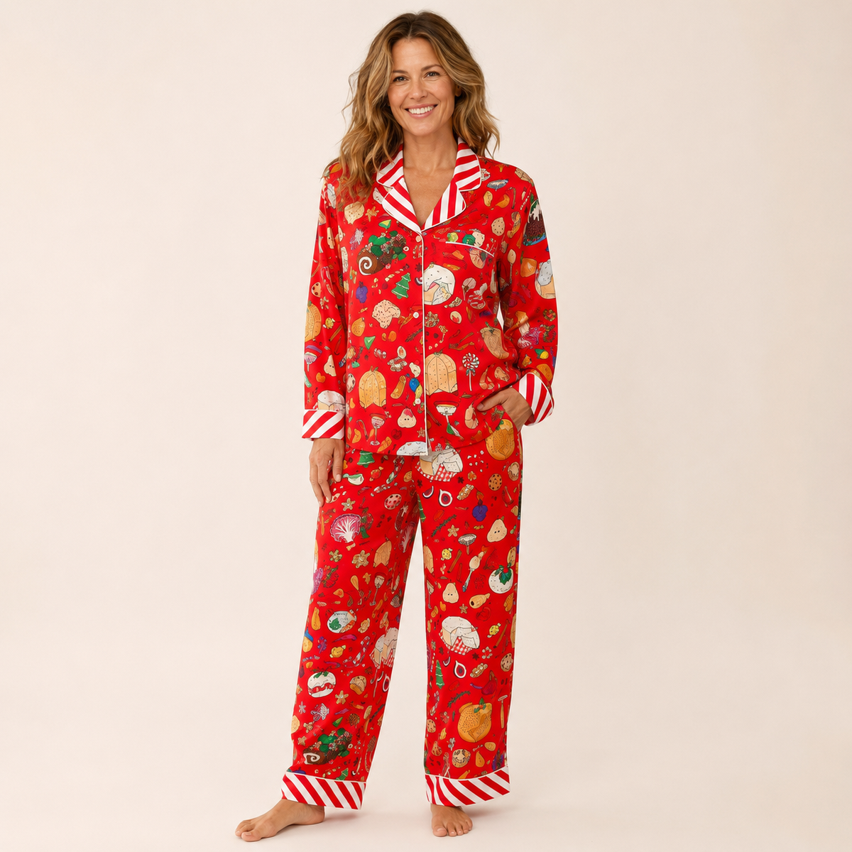 Christmas Pajamas Women Satin 2 Piece Long Sleeve Set Full Length