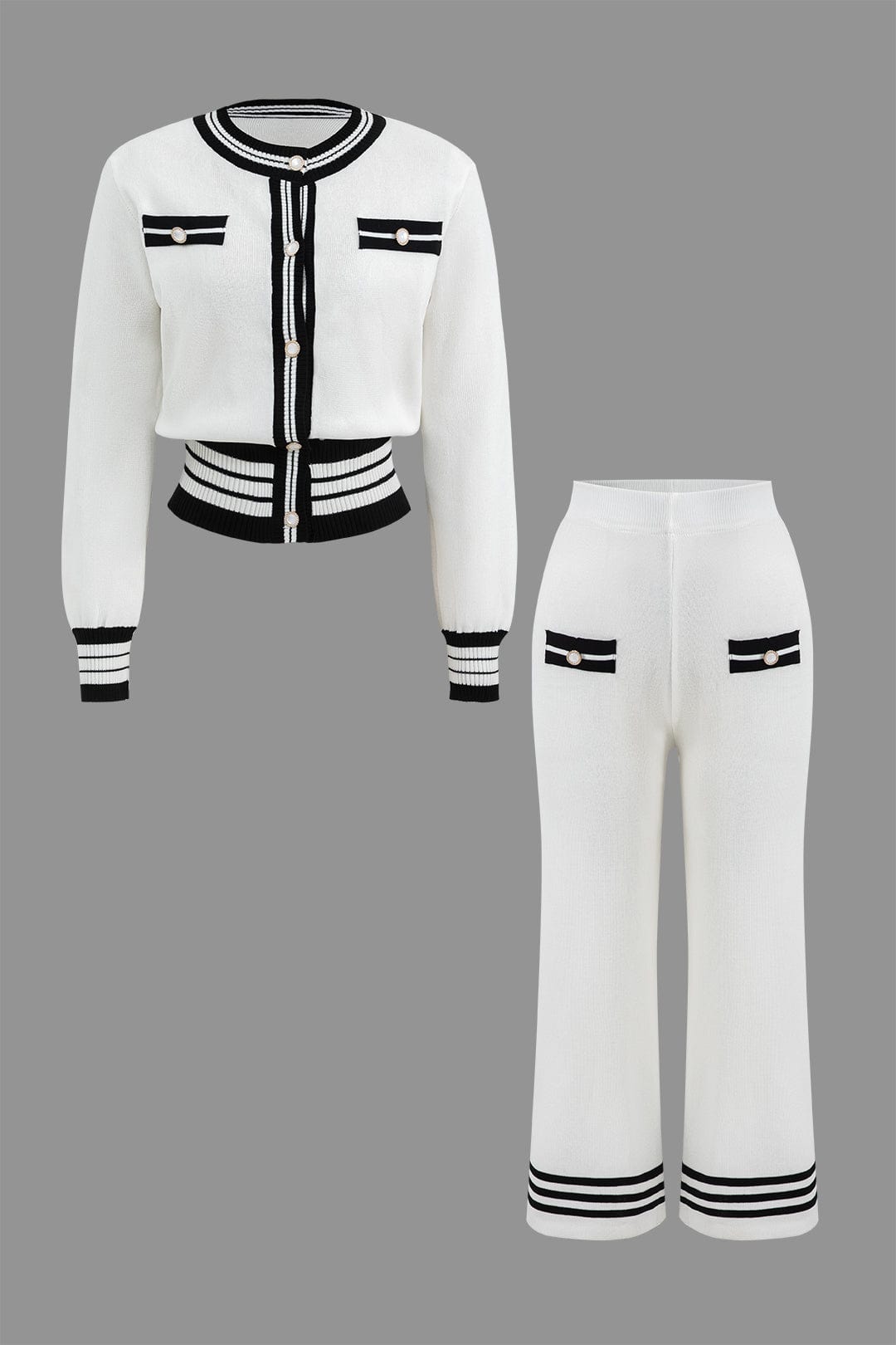 Wynne | Women's Knit Two-Piece Set | Cropped Cardigan & Wide-Leg Pants