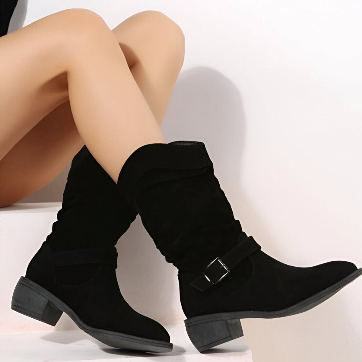 Women Knee High Boots Slouchy Block Heel