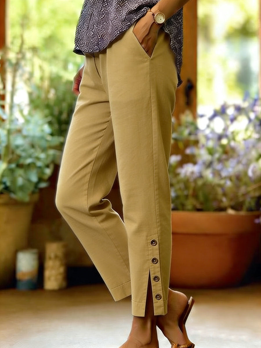 Women Wide Leg Linen Pants Cotton Blend Loose Trousers | Tamsin