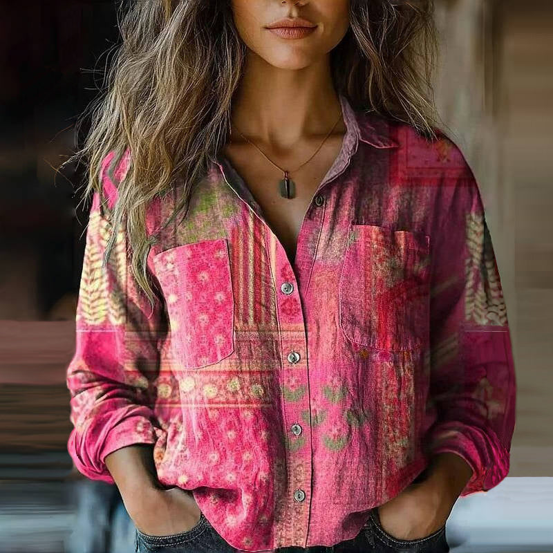 Wren | Women's Cotton Blouse | Vintage Print, Long Sleeve | Summer