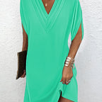 Summer Dress Women Solid V Neck Split Sleeve Loose Fit Casual