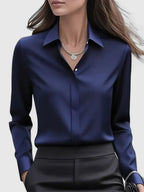 Clea | Women's Satin Blouse | Button-Up, Short Sleeve | Summer