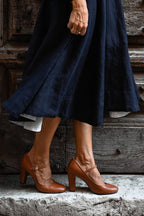 Women Wide Heel Pumps Round Toe Buckle Strap