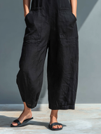 Veda | Women's Linen Jumpsuit | Sleeveless, Button-Up, Stand Collar | Loose Fit