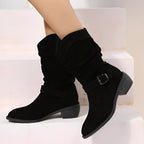 Women Knee High Boots Slouchy Block Heel