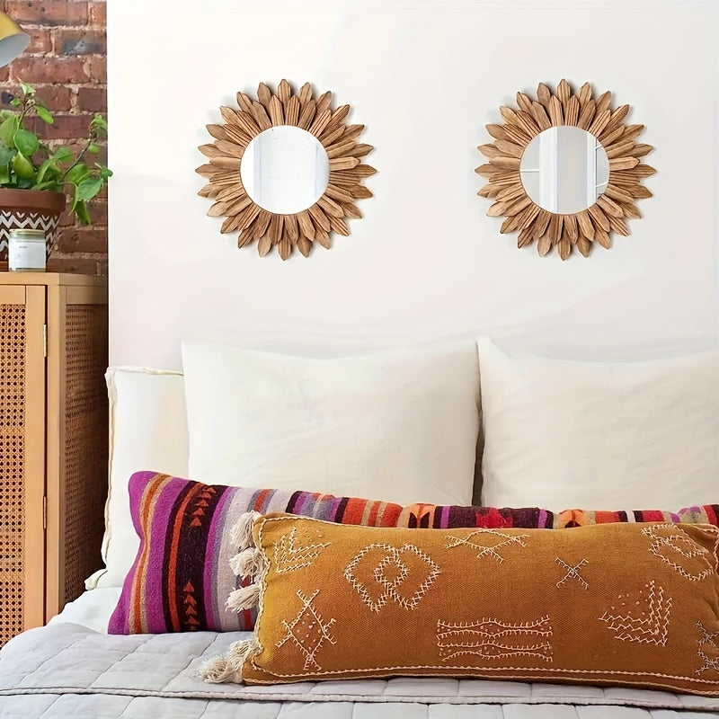 Edith | Bohemian Wall Mirror | Sunflower Wood Decor, Round Boho Mirror