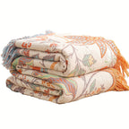 Nina | Throw Blanket | Bohemian Cotton, Tassel, Floral | Cream White, 200x230cm