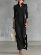 Maxi Dress Women Cotton Sweatshirt Button Down Collar | Romy