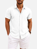 Linen Shirt Men Short Sleeve Button Down Regular Fit Cotton Blend