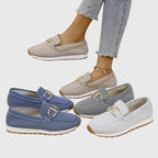 Women orthopedic loafer sneakers slip-on with cushioned insole and gold bit detail